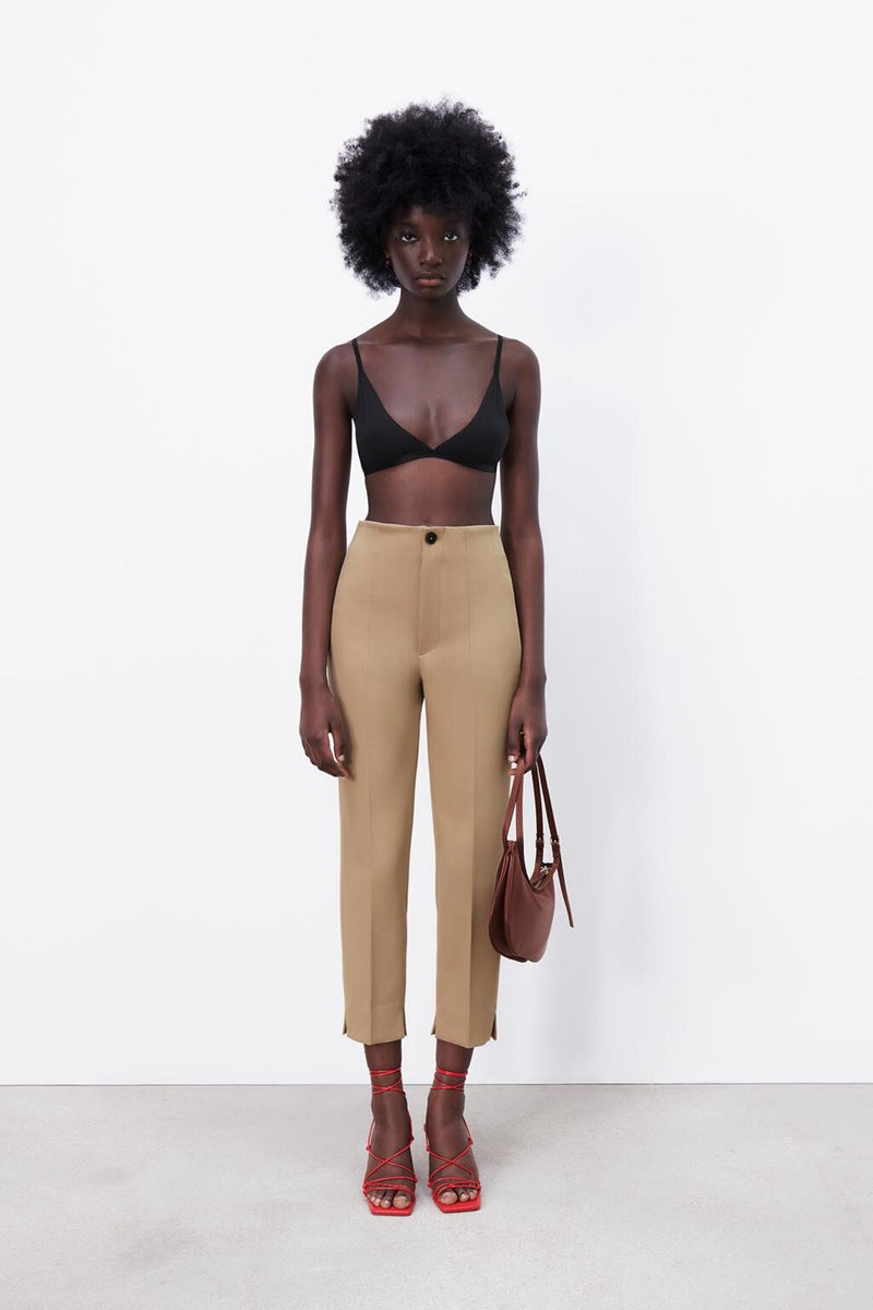 ZaRa El Mismo Estilo Primavera De Las Mujeres Europeas Y Americanas Nuevo Estilo Simple Pantalones De Color Sólido Pantalones Largos Casuales De Cintura Alta Con Aberturas