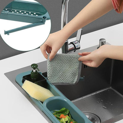 Estante telescópico para fregadero, soporte para esponja de jabón, organizador de fregaderos de cocina, escurridor ajustable para fregaderos, cesta de almacenamiento, accesorios de cocina