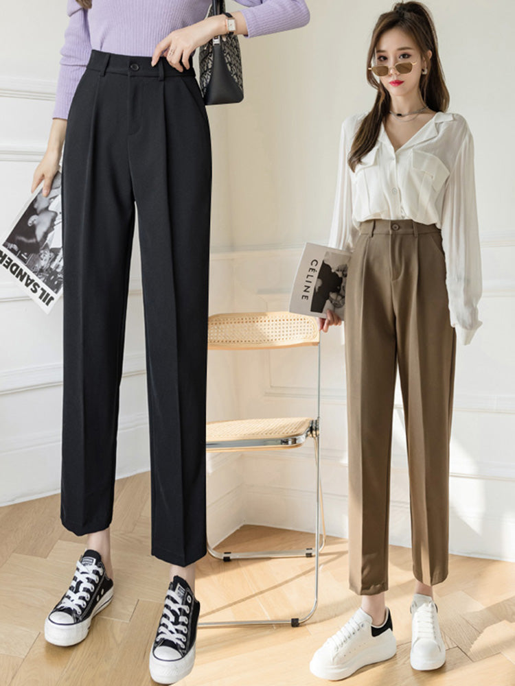 Nine Point Suit Pants Women"s Spring And Summer New High Waist Slim Loose Straight Pants Versatile Casual Harlan Pipe Pants