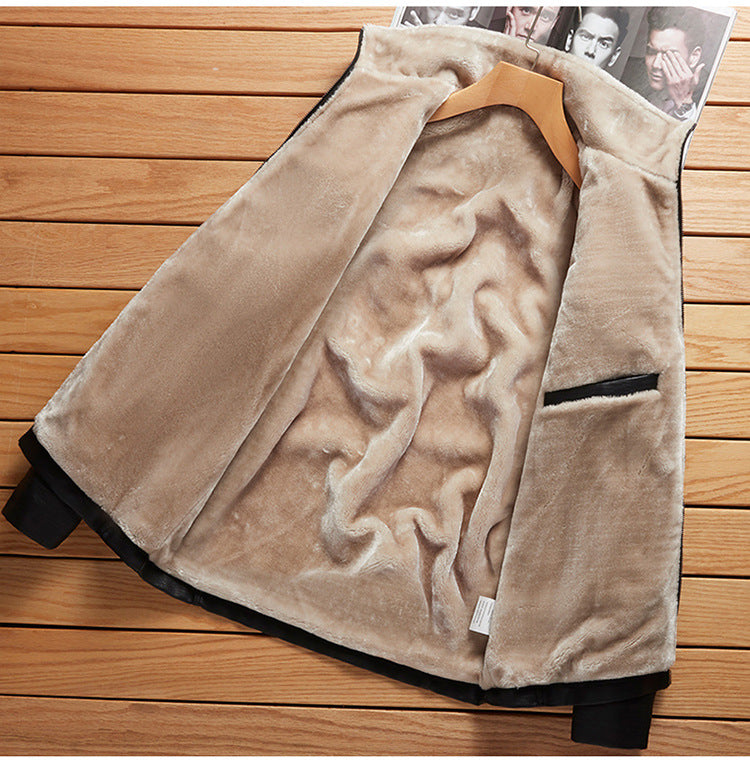 Hombres Plus Plush Plus Chaqueta de cuero gruesa Ocio juvenil Tamaño grande