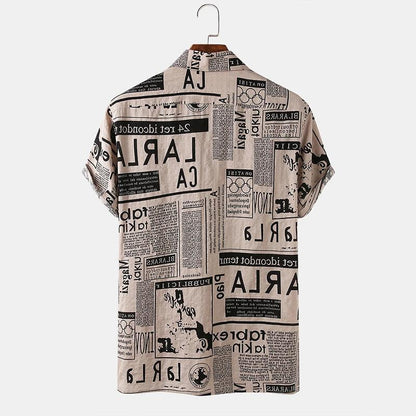 Camisas de hombre 3xl Camisa hawaiana con estampado de periódico vintage