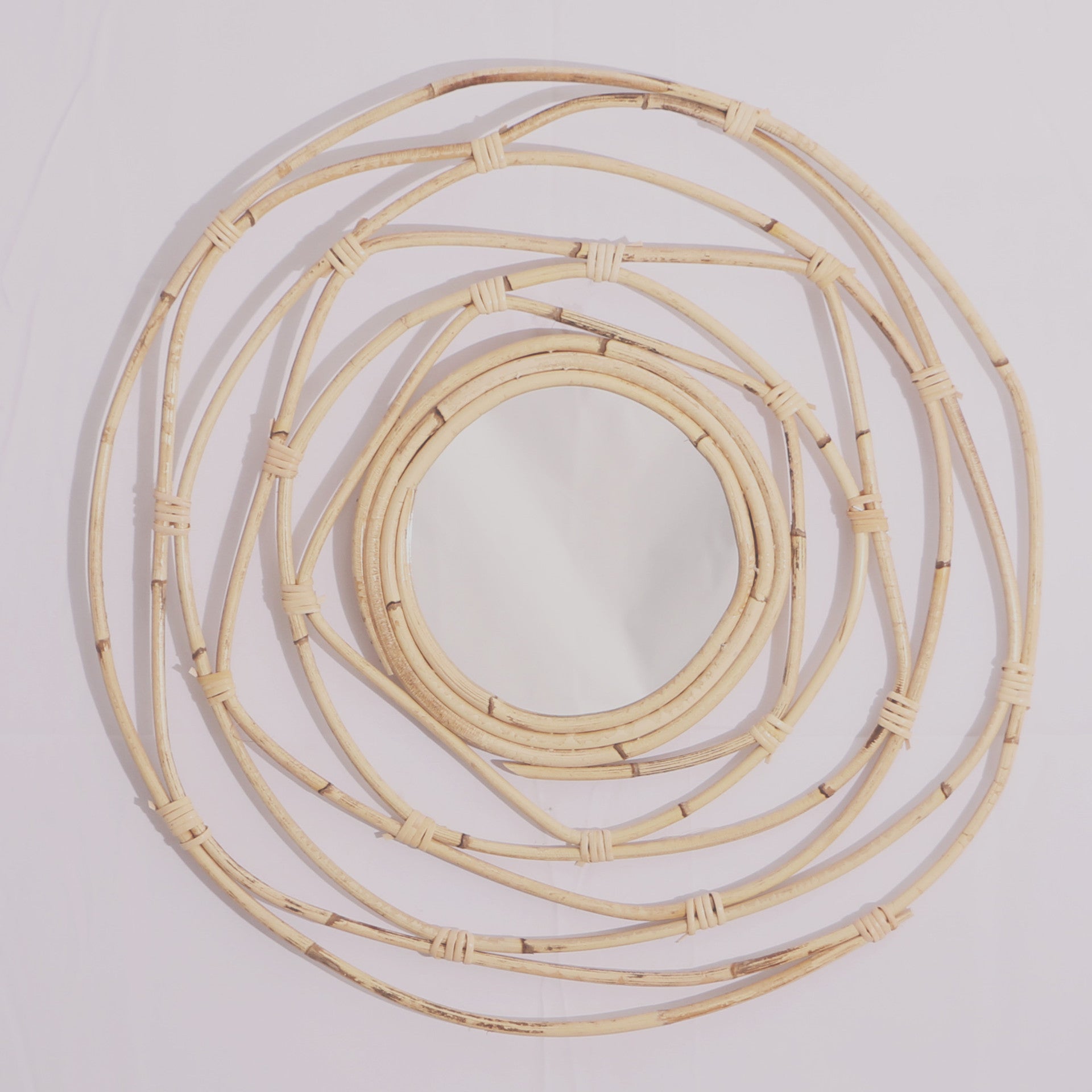 Gold Woven Decorative Mirror Nordic Primary Color Willow Mirror, Characteristic Handmade Bamboo Woven Homestay Nordic Log Wall Hanging Decoration