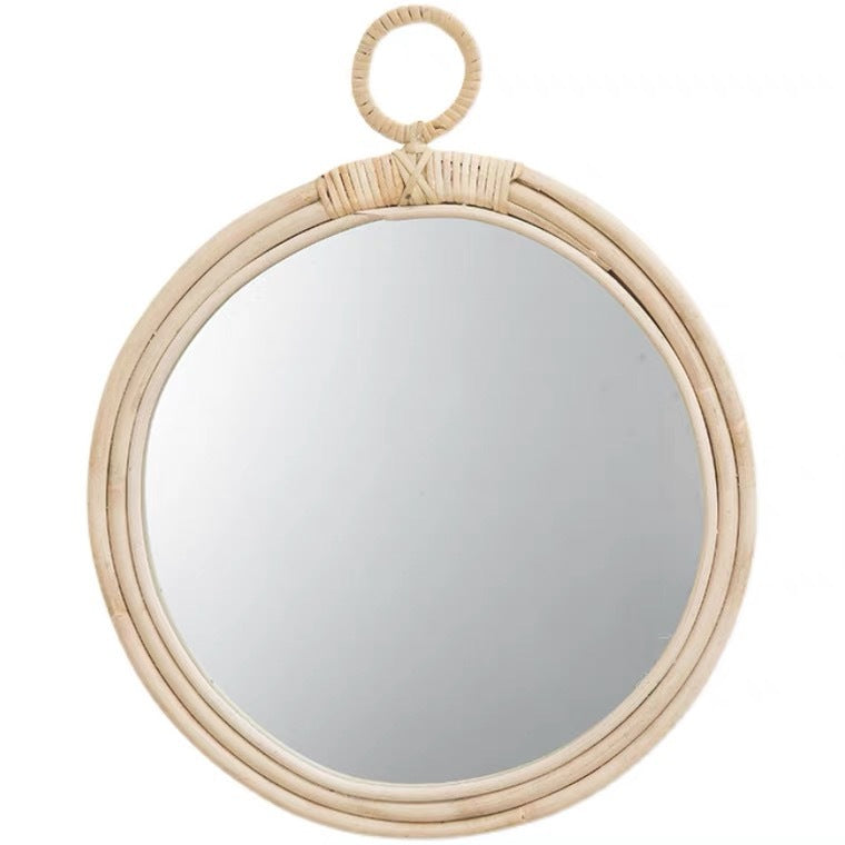 Gold Woven Decorative Mirror Nordic Primary Color Willow Mirror, Characteristic Handmade Bamboo Woven Homestay Nordic Log Wall Hanging Decoration