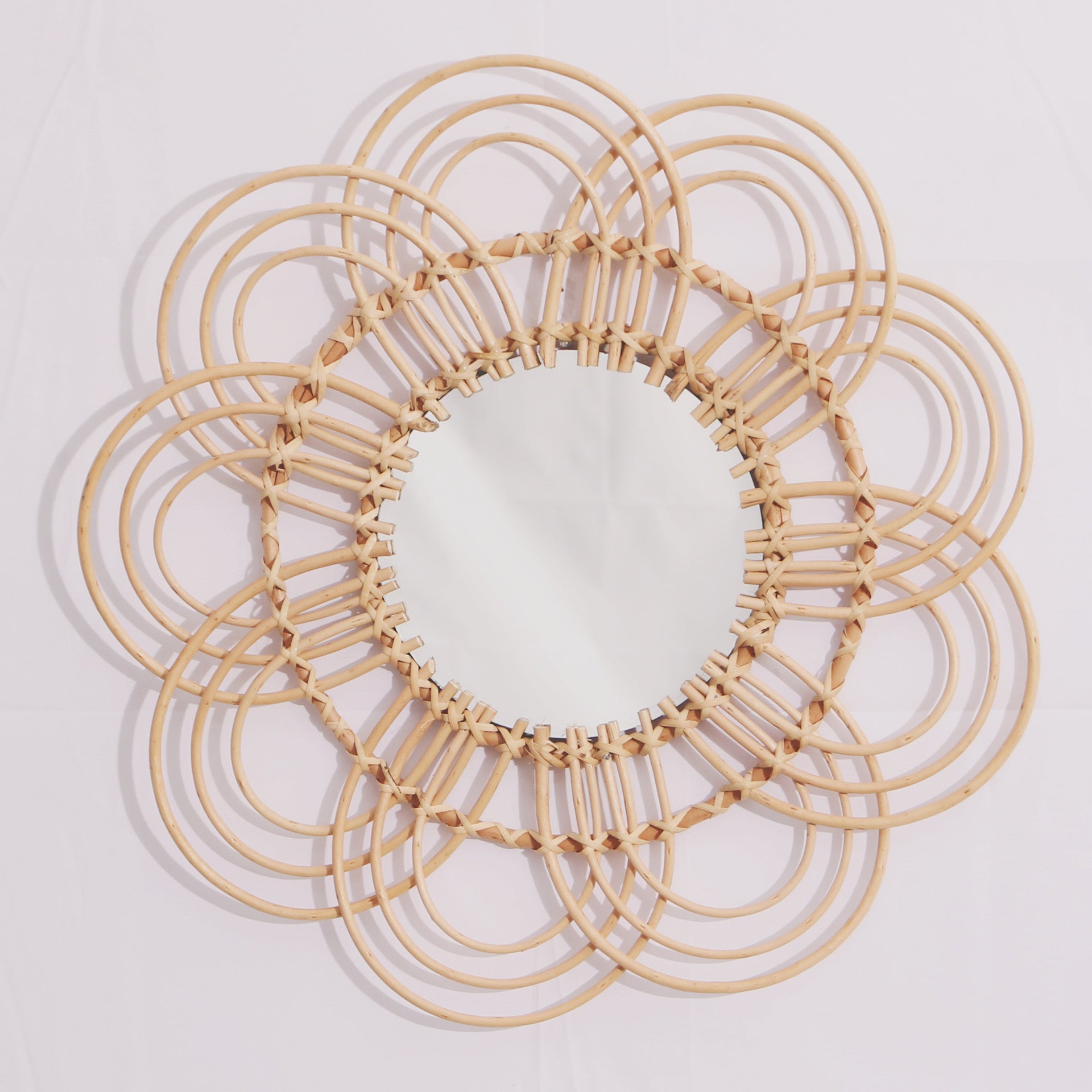 Gold Woven Decorative Mirror Nordic Primary Color Willow Mirror, Characteristic Handmade Bamboo Woven Homestay Nordic Log Wall Hanging Decoration