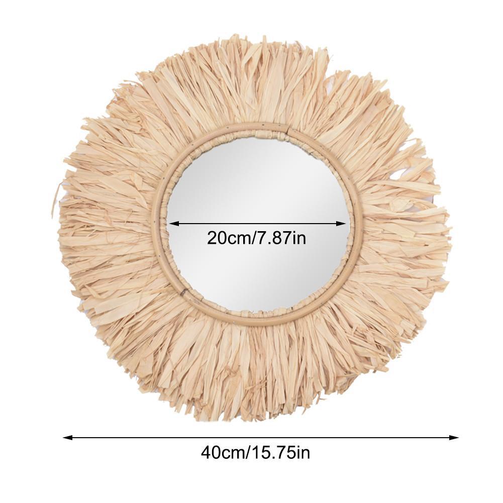 Gold Woven Decorative Mirror Nordic Primary Color Willow Mirror, Characteristic Handmade Bamboo Woven Homestay Nordic Log Wall Hanging Decoration