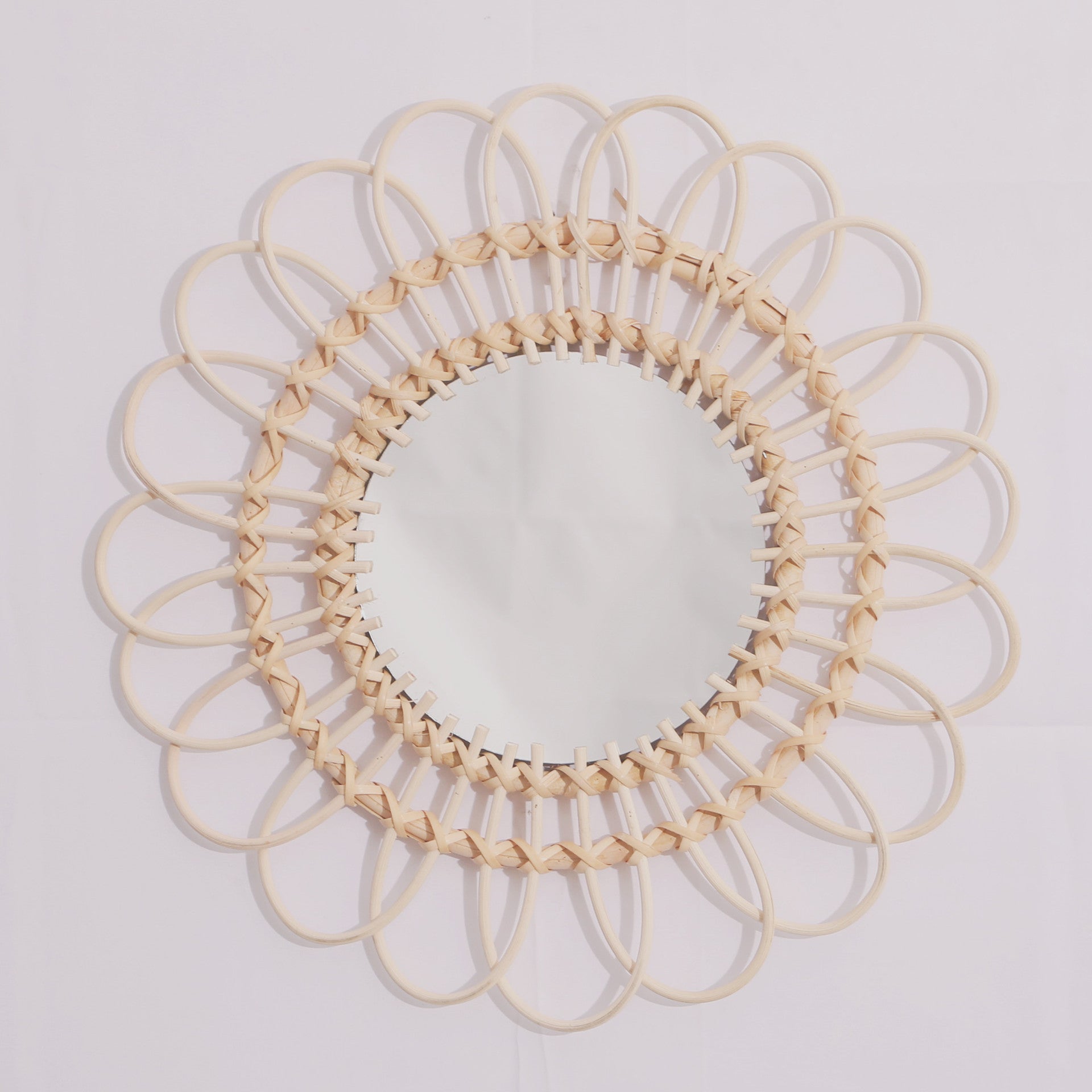 Gold Woven Decorative Mirror Nordic Primary Color Willow Mirror, Characteristic Handmade Bamboo Woven Homestay Nordic Log Wall Hanging Decoration