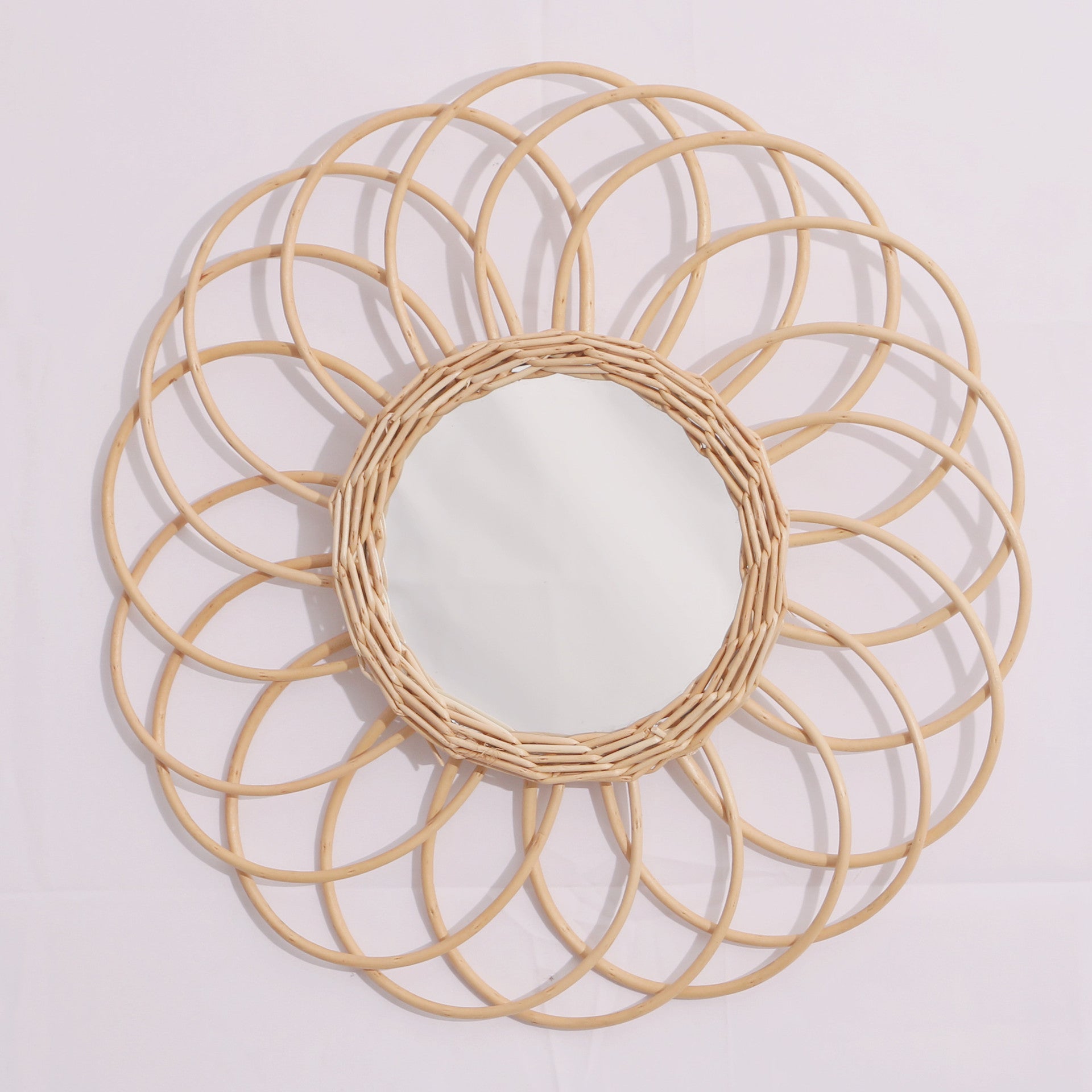 Gold Woven Decorative Mirror Nordic Primary Color Willow Mirror, Characteristic Handmade Bamboo Woven Homestay Nordic Log Wall Hanging Decoration