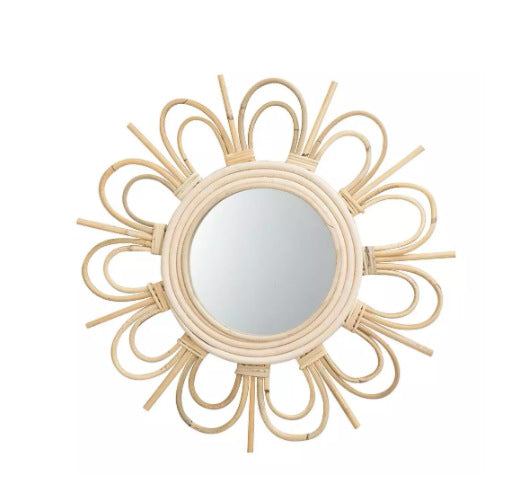 Gold Woven Decorative Mirror Nordic Primary Color Willow Mirror, Characteristic Handmade Bamboo Woven Homestay Nordic Log Wall Hanging Decoration