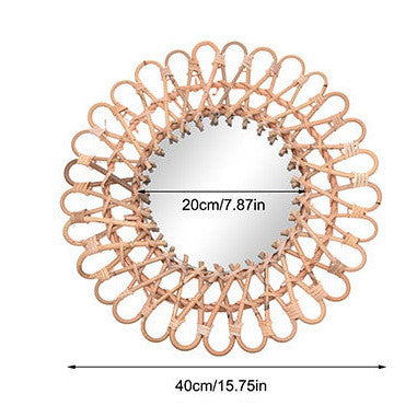 Gold Woven Decorative Mirror Nordic Primary Color Willow Mirror, Characteristic Handmade Bamboo Woven Homestay Nordic Log Wall Hanging Decoration