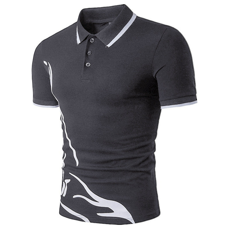 Men's Printed Lapel Polo Shirt Short Sleeves