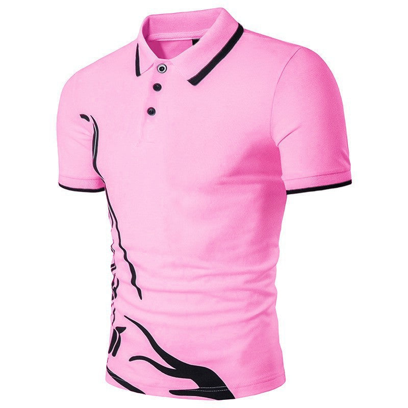 Men's Printed Lapel Polo Shirt Short Sleeves