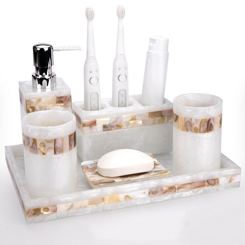 Light Luxury Shell Bathroom Decoration Accessories Toothbrush Holder Soap Dispenser Lotion Bottle Bathroom Supplies Wash Set 5.0