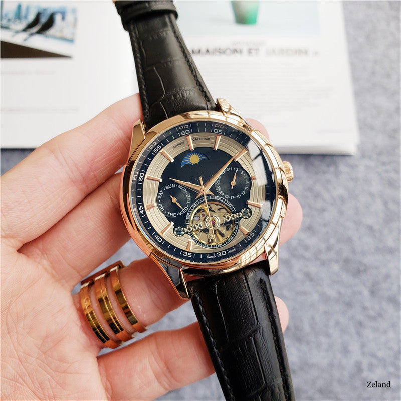 New Watch Manufacturers Wholesale Large Flywheel Mechanical Belt Moon Phase