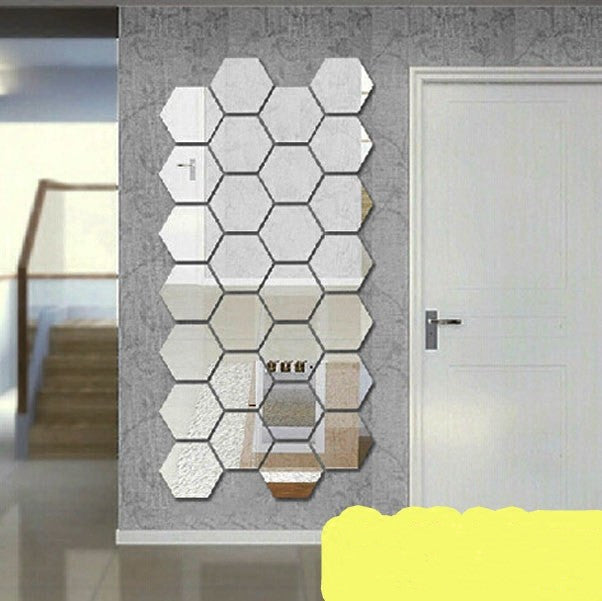 Pegatinas de espejo de pared autoadhesivas, luz de lujo, fondo de TV, espejo Hexagonal, mosaico, decoración de techo y pared, autoinstalación