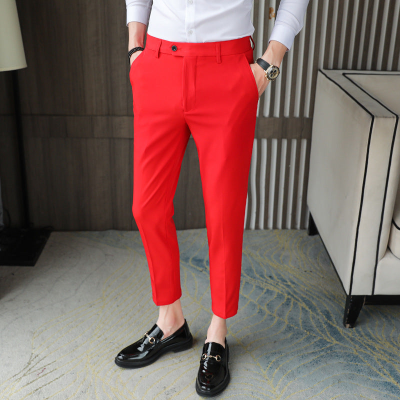 Pantalones Casuales Pantalones Slim-fit Finos De Color Puro Hombres