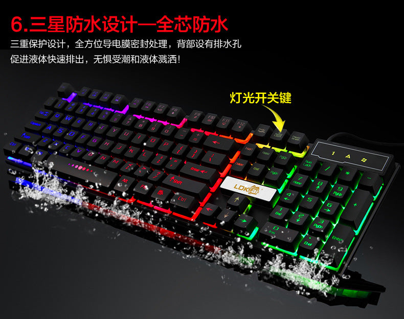 Teclado para juegos industriales, cable USB brillante, teclado para juegos