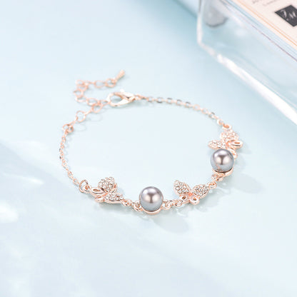 Pulsera De Aleación Con Strass Y Puntas De Perlas