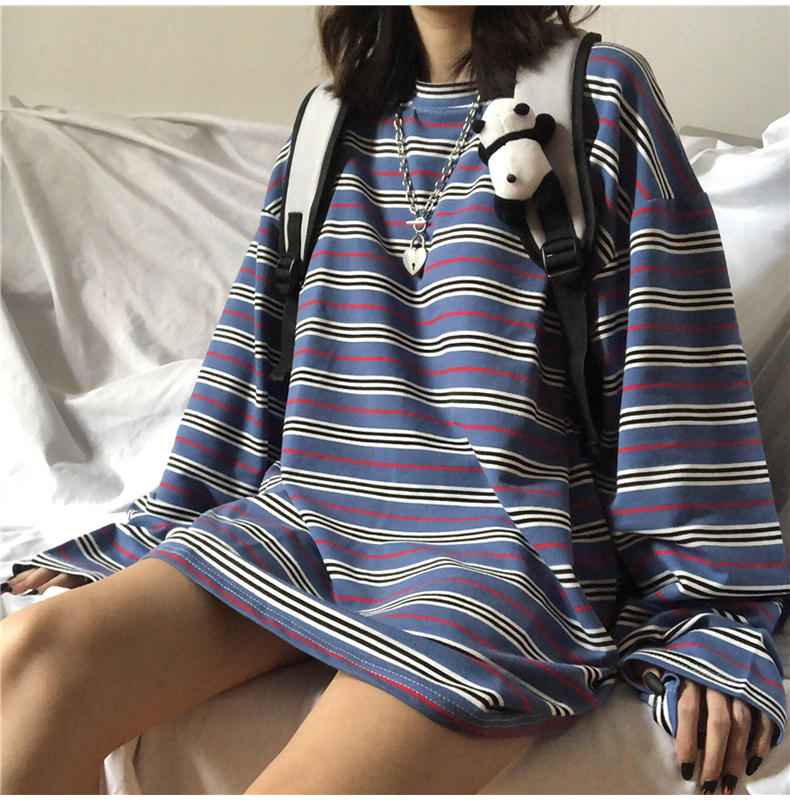 Striped Versatile Retro Underlay Outerwear Top