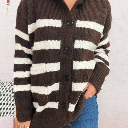 Casual Loose Plus-sized Hooded Single-breasted Long Sleeve Sweater For Women