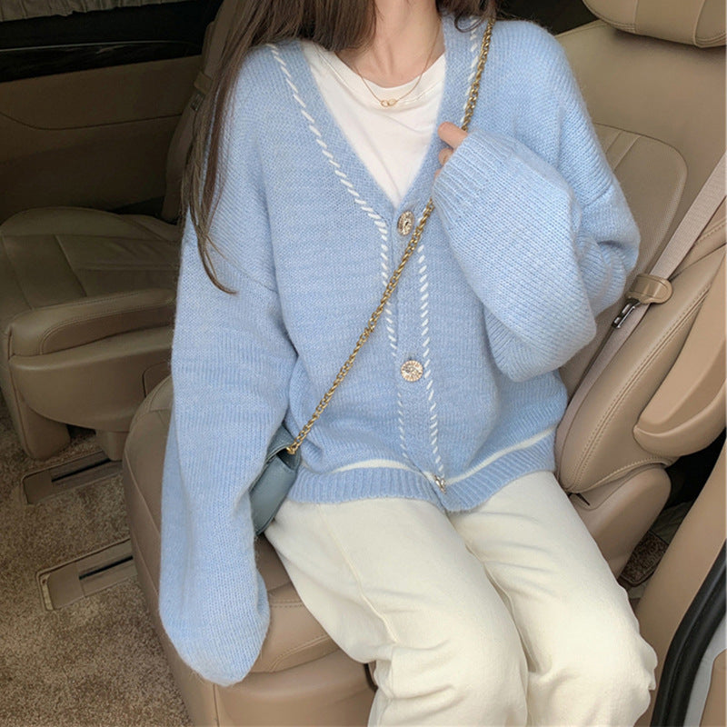 Cárdigan de punto suave para mujer, abrigo tipo suéter holgado y perezoso