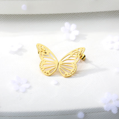 Korean Style Simple Butterfly Studs Stainless Steel Hollow