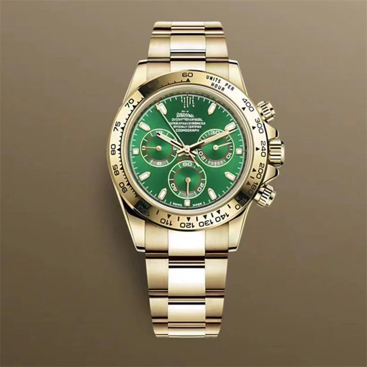 Popular Daytona, reloj mecánico de tres ojos y seis agujas, correa de acero para hombre, reloj de correa de cuarzo multifuncional