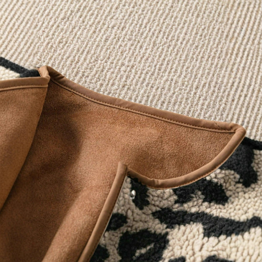 Casual Leather Leopard Print Coat Top