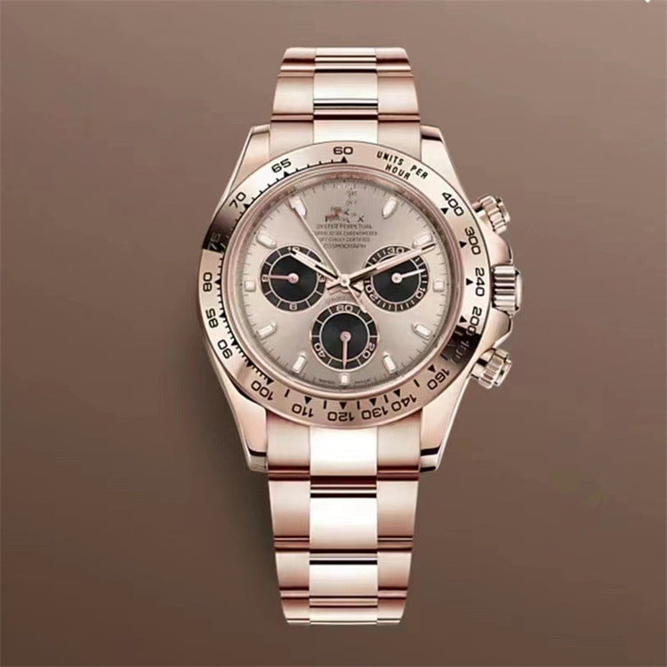 Popular Daytona, reloj mecánico de tres ojos y seis agujas, correa de acero para hombre, reloj de correa de cuarzo multifuncional