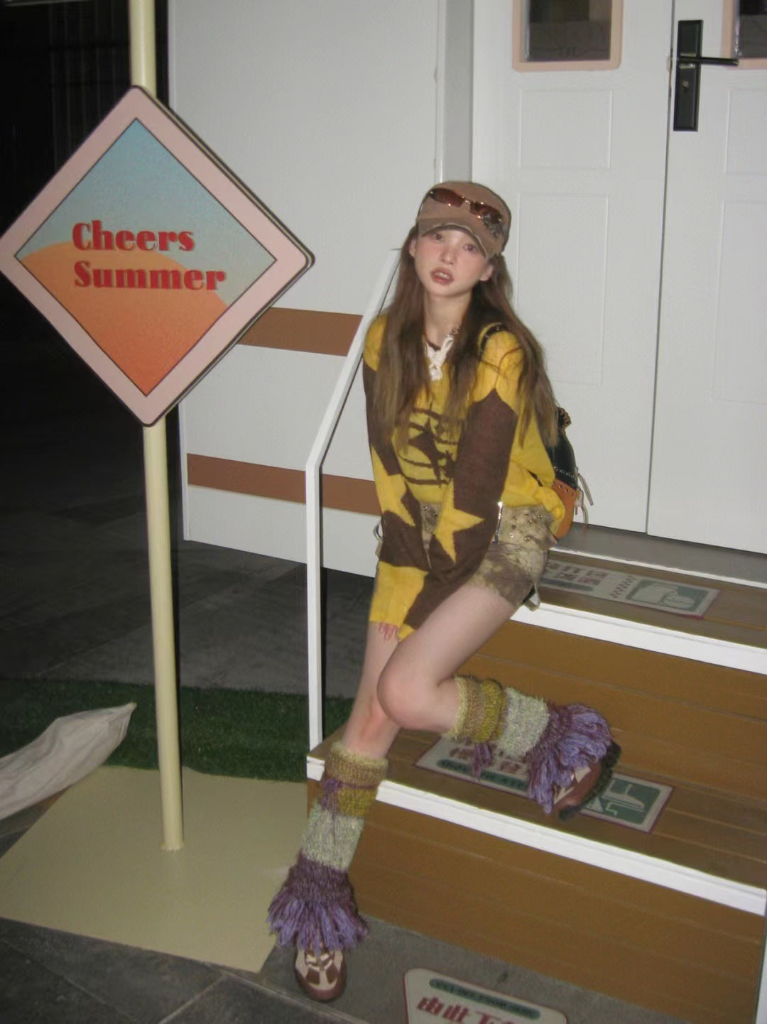 Suéter suelto de manga larga con estrella de cinco puntas retro de estilo americano para mujer