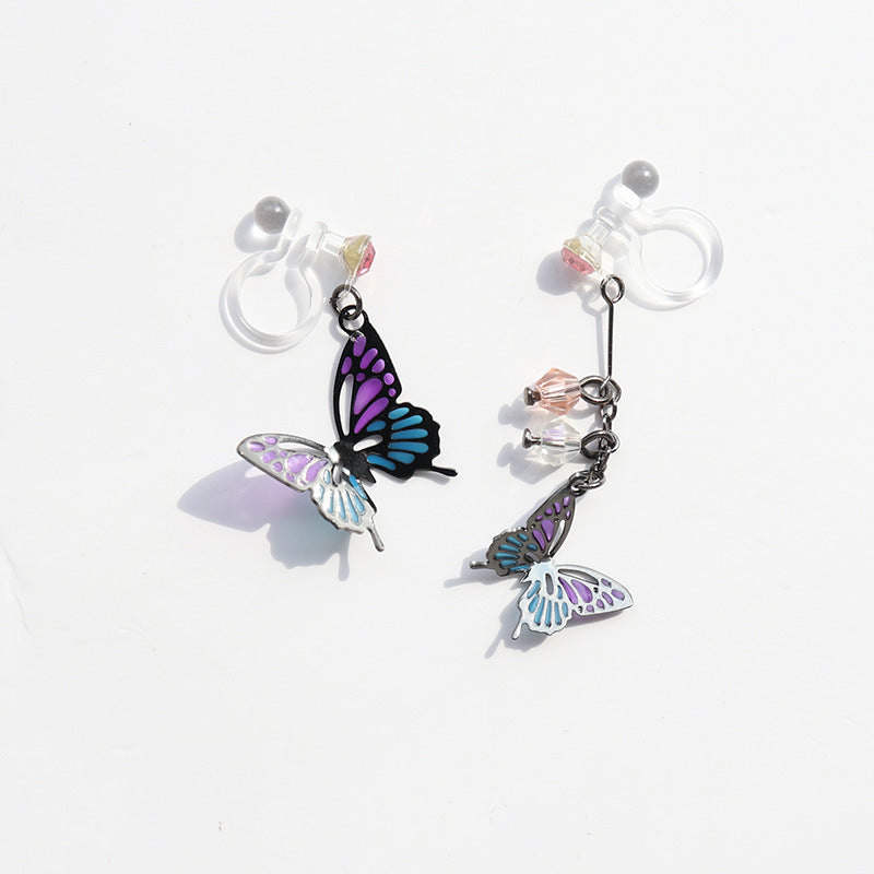 Asymmetric Butterfly Oil Dripping Enamel Resin Ear Clip