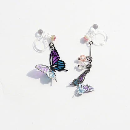 Asymmetric Butterfly Oil Dripping Enamel Resin Ear Clip