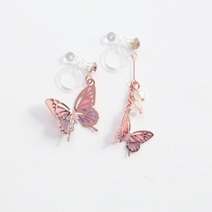 Asymmetric Butterfly Oil Dripping Enamel Resin Ear Clip