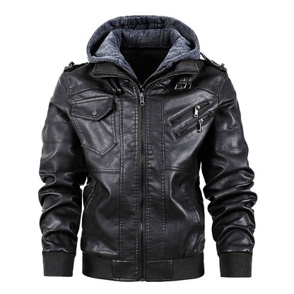 Chaquetas de cuero de moto para hombre con cuello levantado