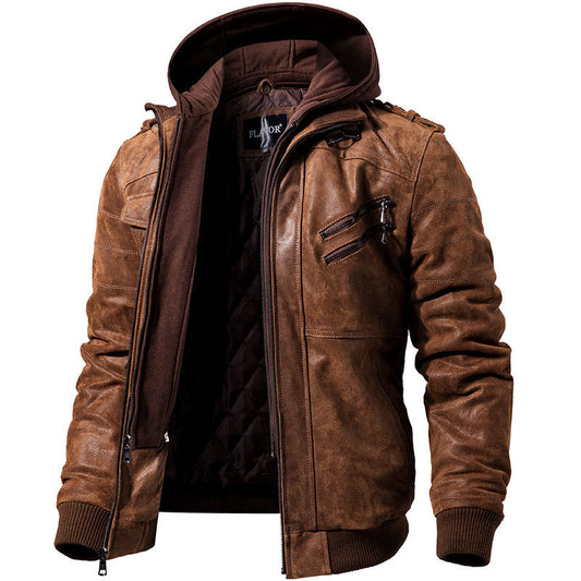 Chaqueta de cuero de motocicleta a la moda de invierno para hombre, chaquetas de PU con cremallera oblicua ajustadas, abrigos de cuero para motorista de otoño para hombre, ropa de calle cálida