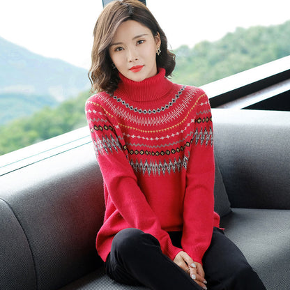 High neck jacquard sweater