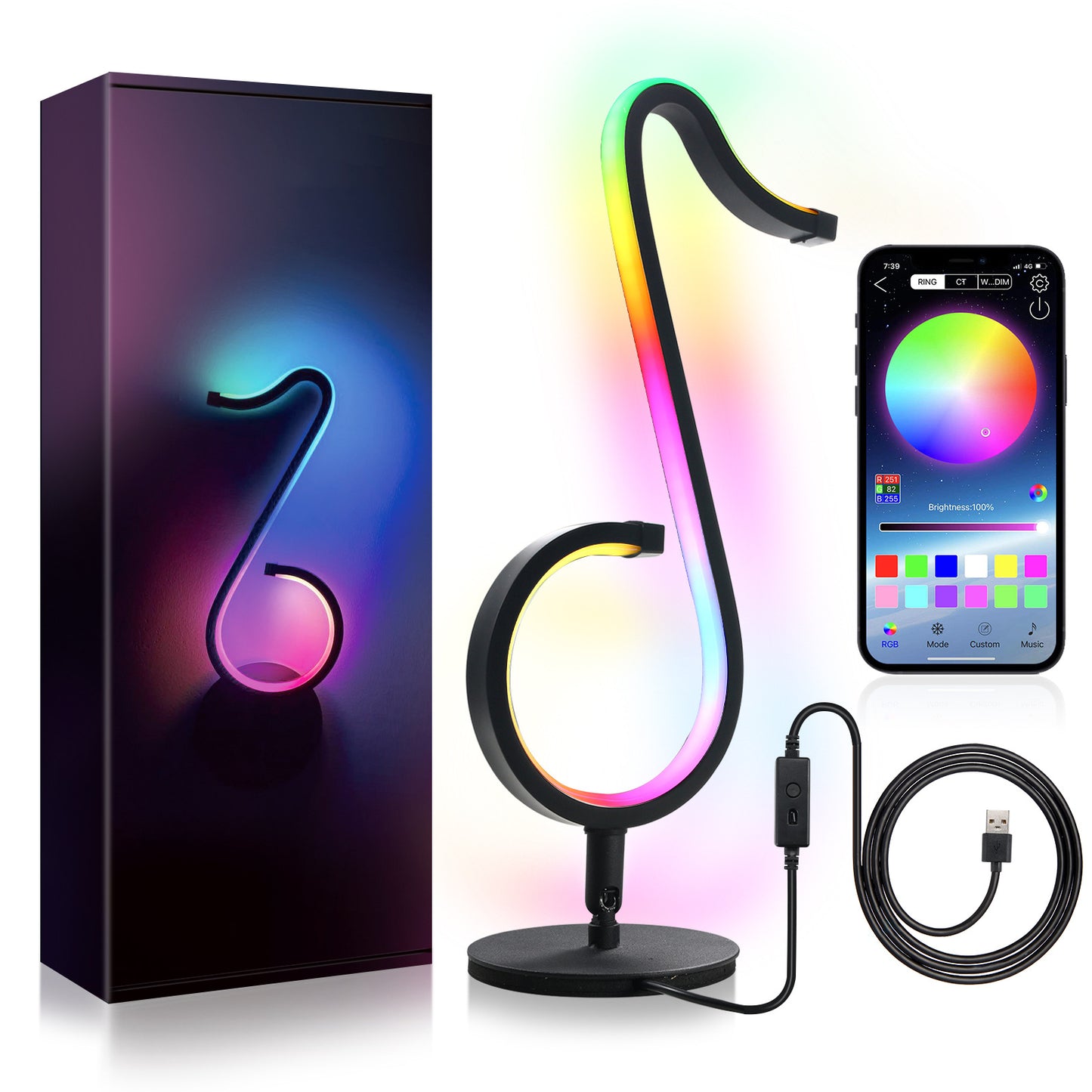 Intelligent APP télécommande symphonie atmosphère lumière LED veilleuse 180 ° Rotation bureau chevet pour la décoration de la maison lampe