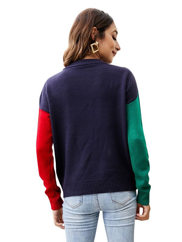 Suéteres de punto con copos de nieve y árbol de Navidad para mujer, jersey bordado de manga larga con cuello redondo, prendas de punto, Tops de invierno