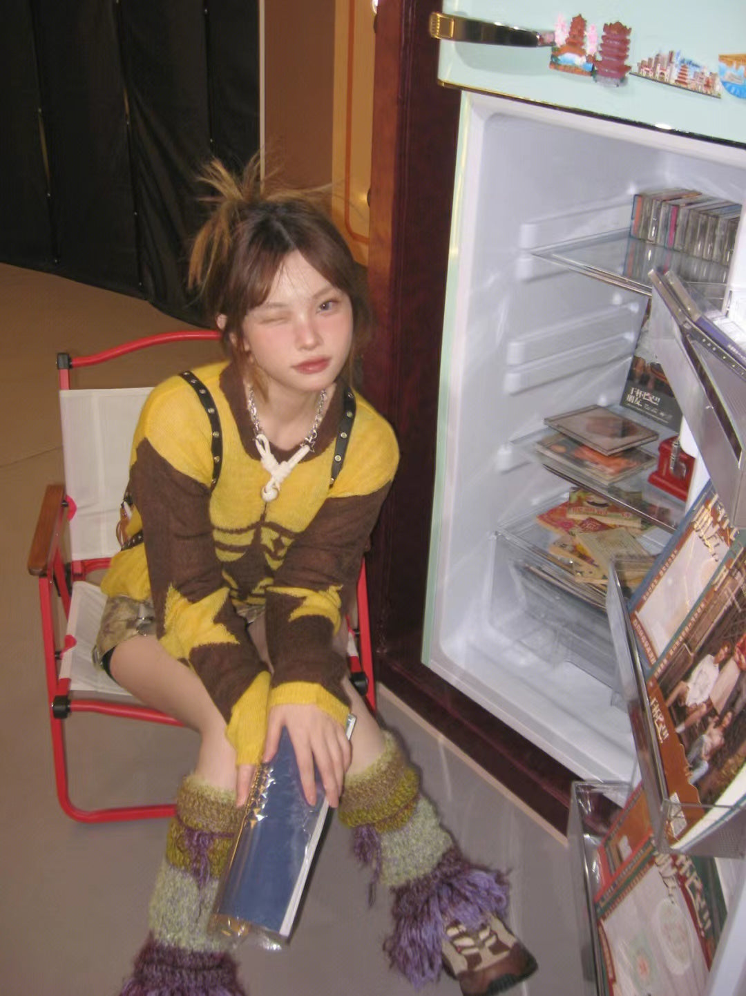 Suéter suelto de manga larga con estrella de cinco puntas retro de estilo americano para mujer