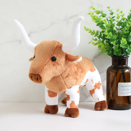 Simulación Longhorn Highland vaca muñeco de peluche Animal de dibujos animados