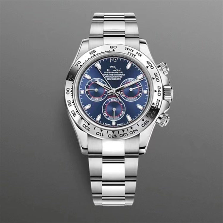 Popular Daytona, reloj mecánico de tres ojos y seis agujas, correa de acero para hombre, reloj de correa de cuarzo multifuncional