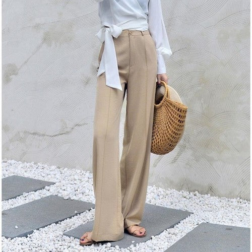 Autumn Wide Leg Pants Women Elastic Waist Pants El