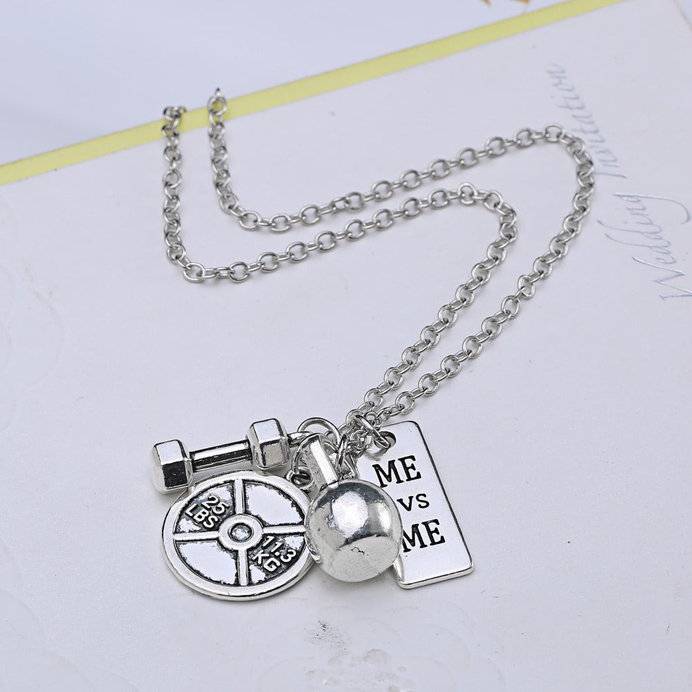 Dumbbell barbell pendant necklace