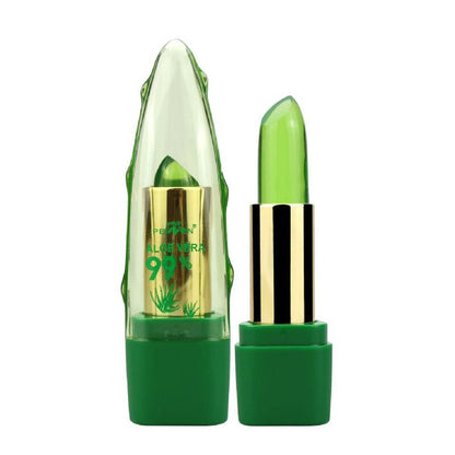 Gel de aloe vera, lápiz labial que cambia de Color, brillo hidratante, antisecado, desalinización, cuidado de labios de grano fino