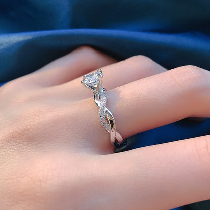 Mujing Jewelry S925 Silver Twisted Round Engagement Ring