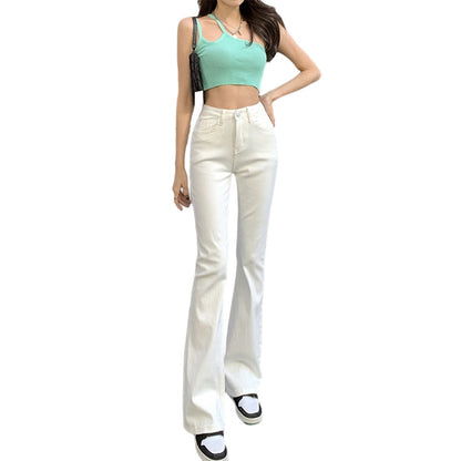 Off White High Waist Flare Pants For Women