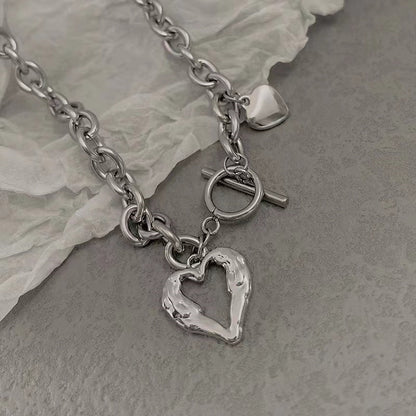 Hollow Heart Titanium Steel No Fading Necklace For Women