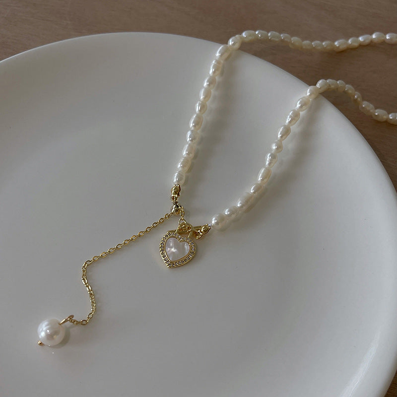 Collier de coquillage de coeur de perle naturelle douce française pour les femmes