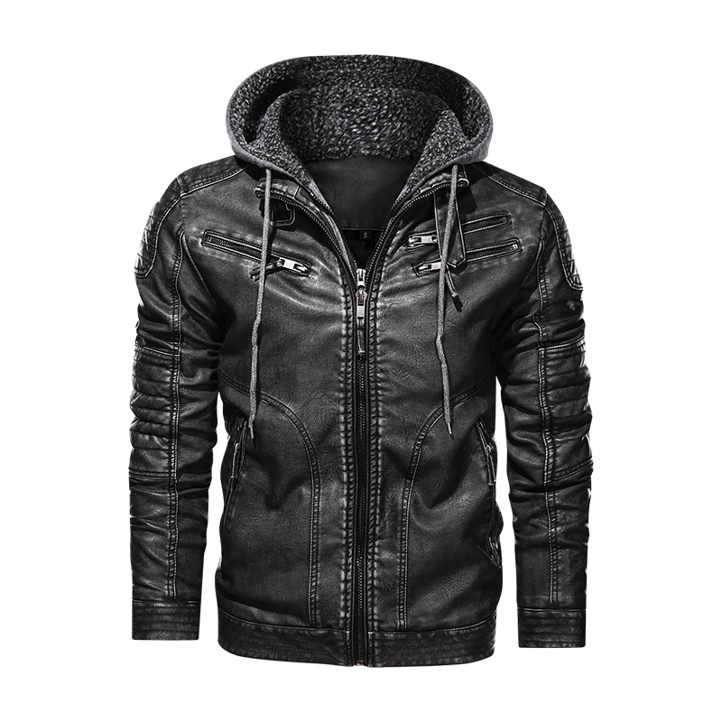 Chaqueta de cuero para hombre Chaquetas de cuero para hombre con capucha de motorista y motorista