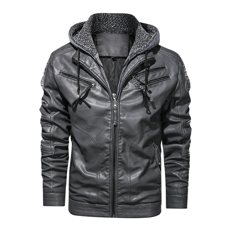 Chaqueta de cuero para hombre Chaquetas de cuero para hombre con capucha de motorista y motorista