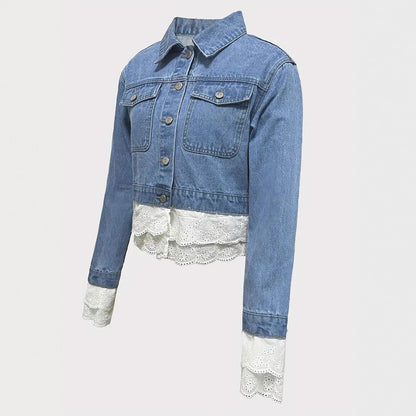 Lace Stitching Fashion Denim Jacket